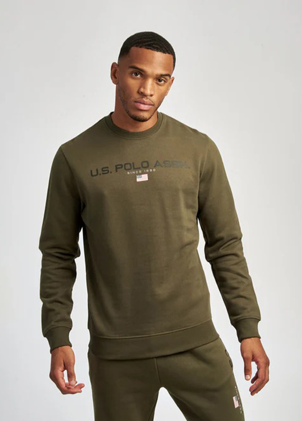 Хакі світшот U.S. Polo Assn. логотип без декору (359406609)