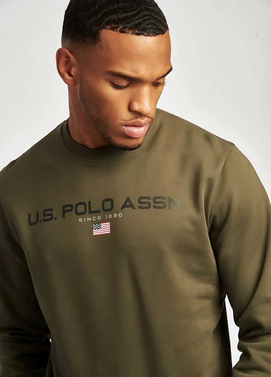 Хакі світшот U.S. Polo Assn. логотип без декору (359406609)