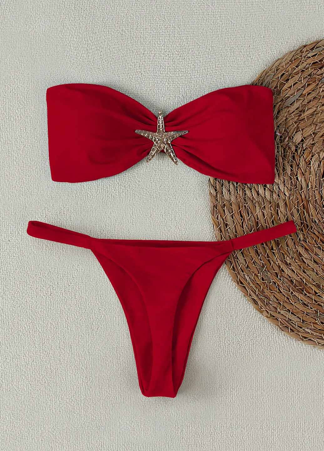 Червоний літній купальник (бюст, трусики) роздільний SHEIN