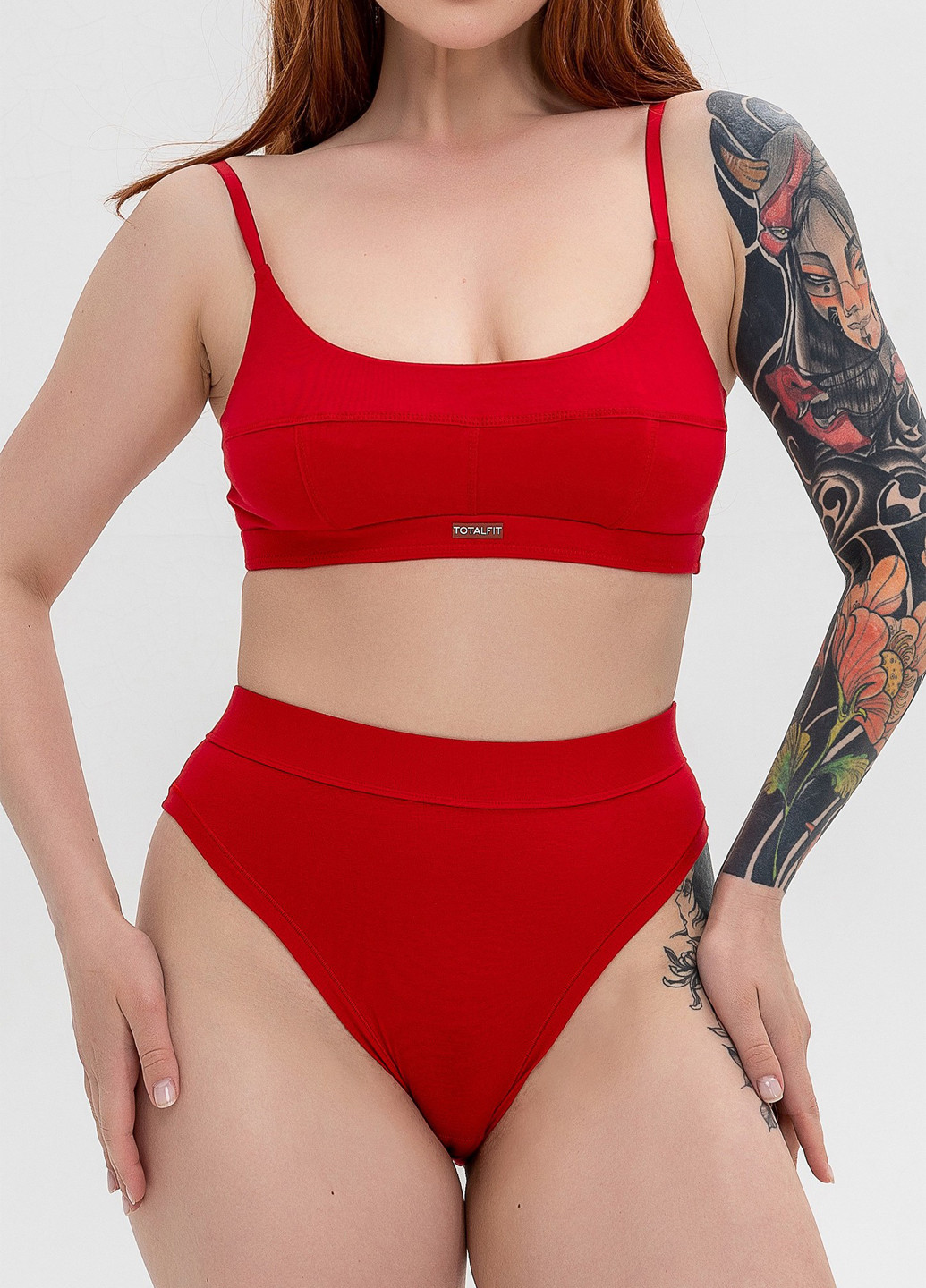 Красный демисезонный хлопковый комплект белья бралет и слипы TOTALFIT