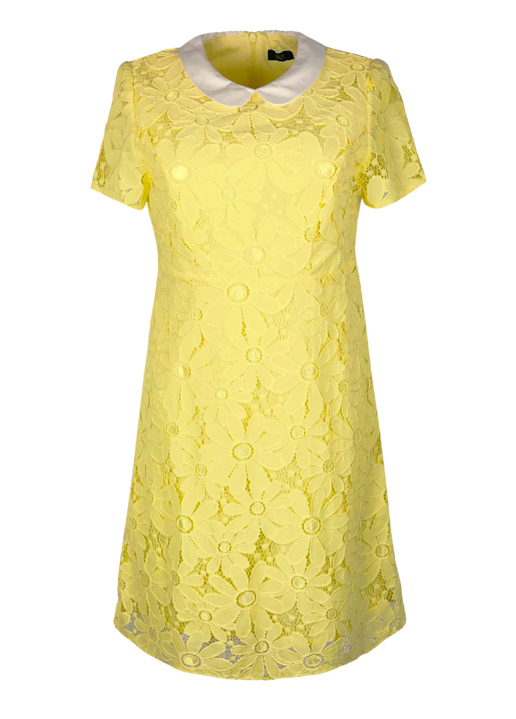 Комбінована вечірня жовта мережива міні сукня а-силует F&F однотонна