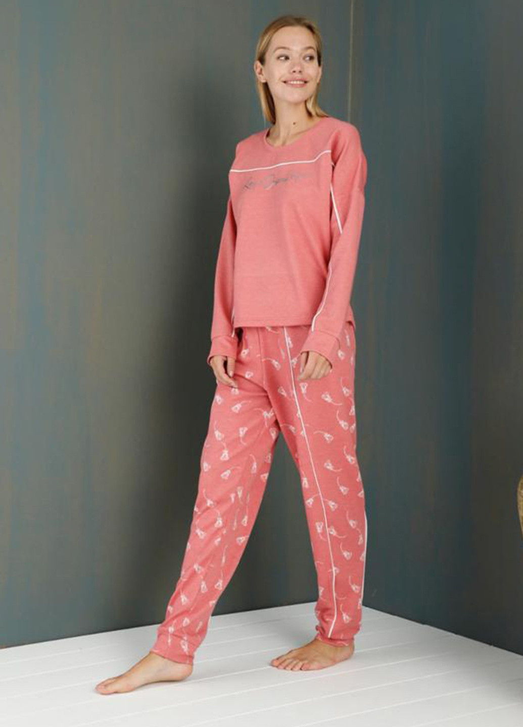 Коралловая всесезон пижама (лонгслив, брюки) лонгслив + брюки ECROU