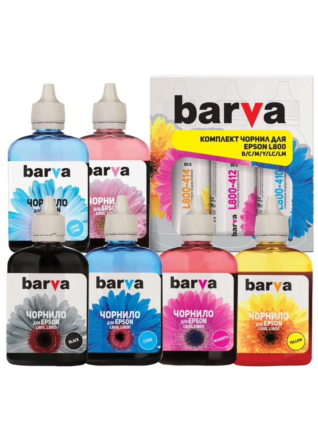 Чернила 90 г (L800-090-MP) Barva EPSON L800/L810/L850/L1800 (T673) B/C/M/Y/LC/LM 6х (247485301)