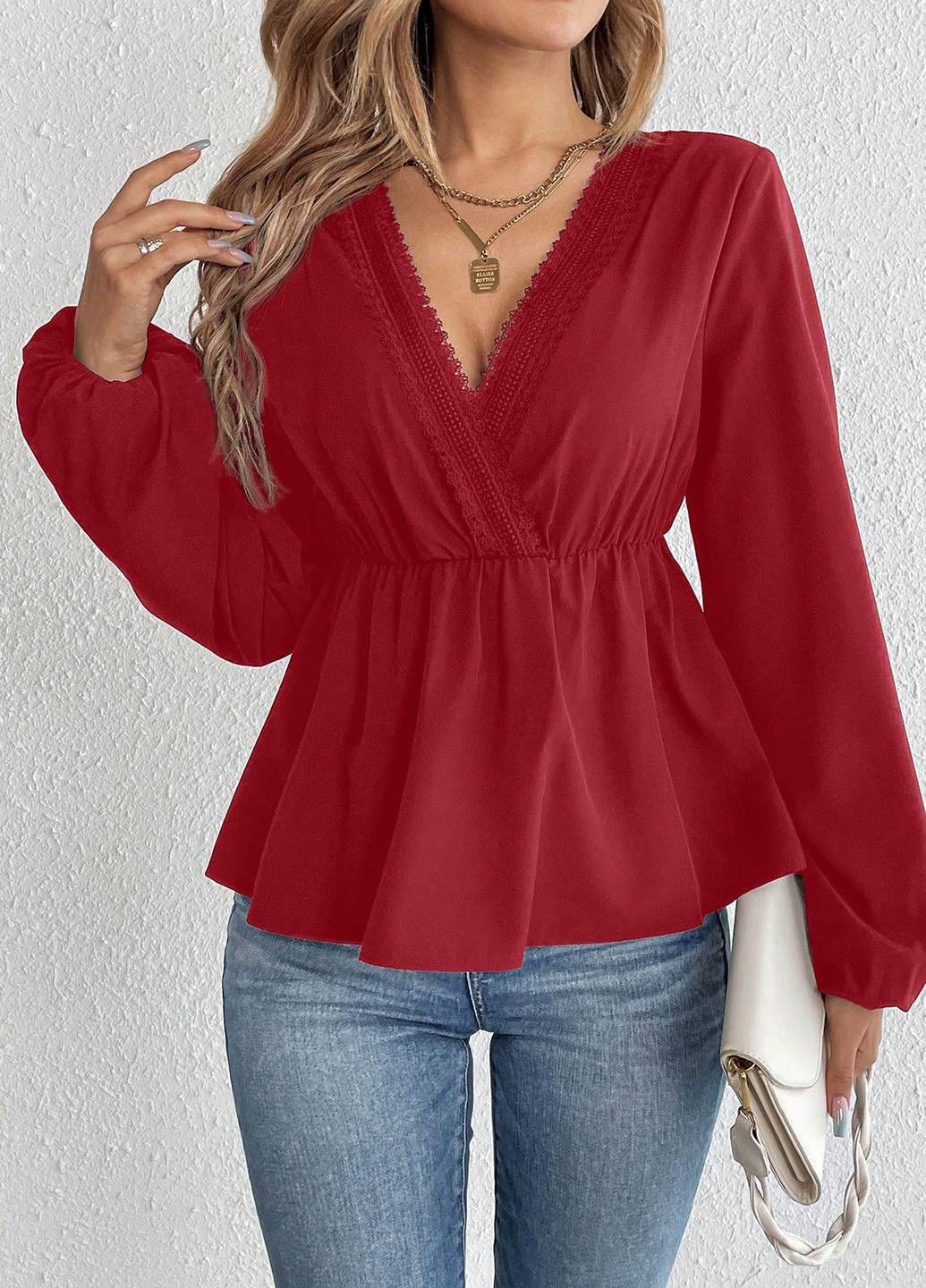 Бордова блуза на запах SHEIN