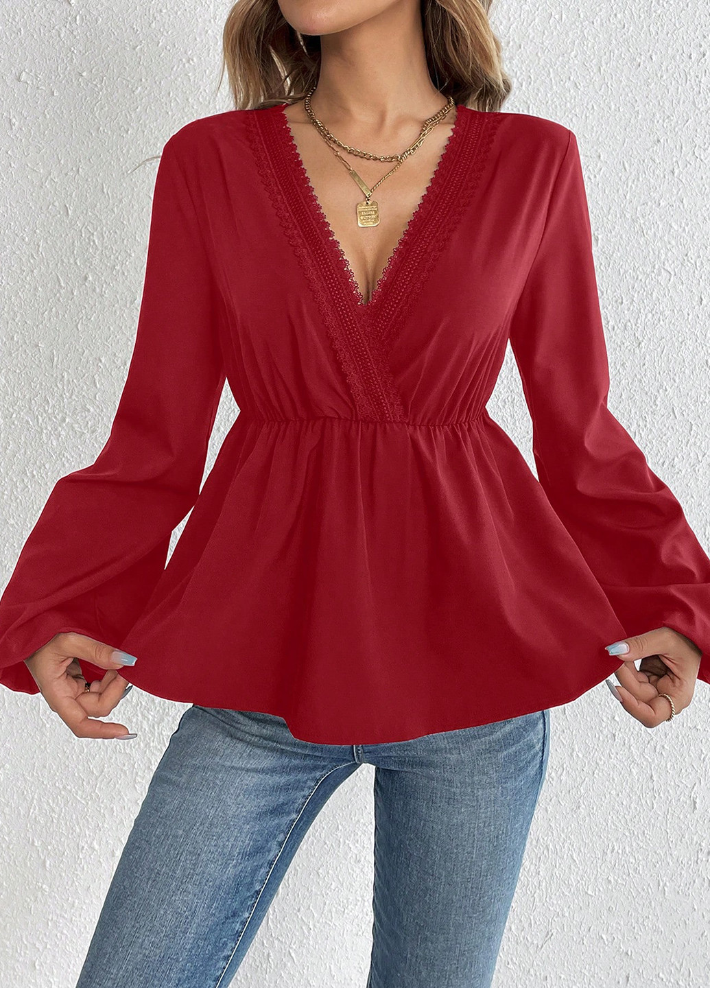 Бордова блуза на запах SHEIN