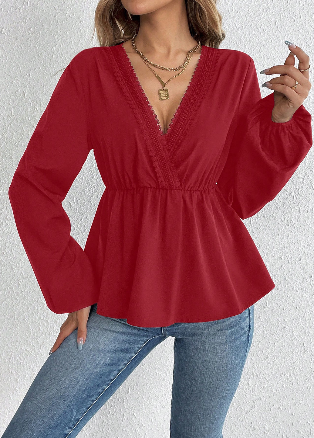 Бордова блуза на запах SHEIN