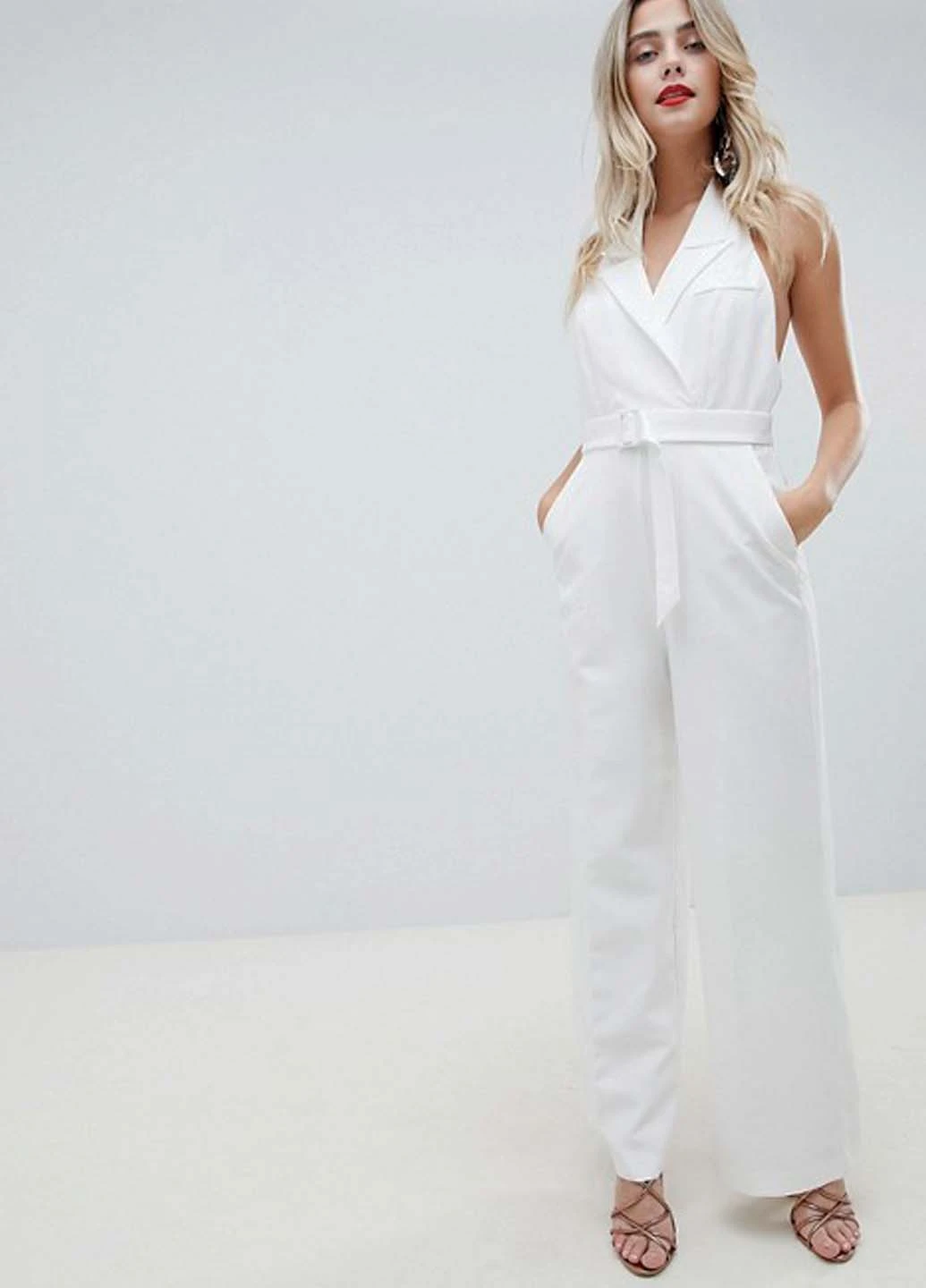 Мереживний комбінезон з широкими штанами Asos однотонний білий святковий