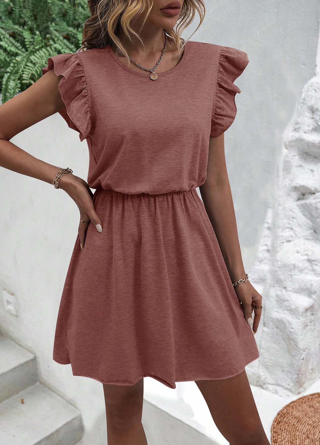 Темно-розовое кэжуал платье клеш SHEIN меланжевое