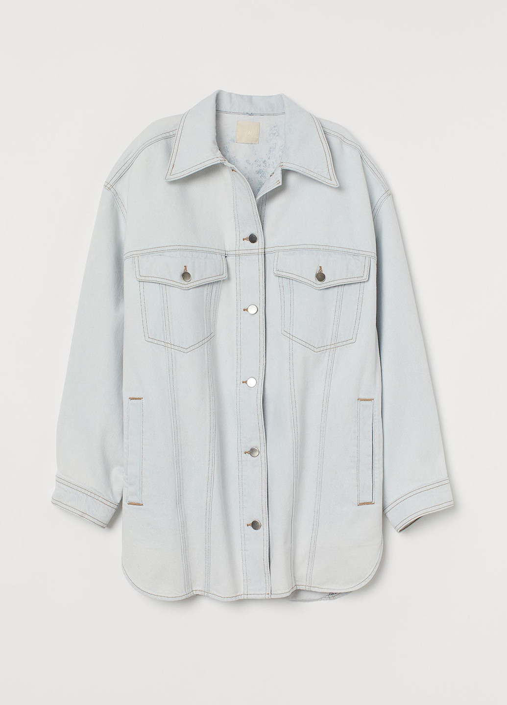 Куртка-рубашка H&M однотонная светло-голубая джинсовая