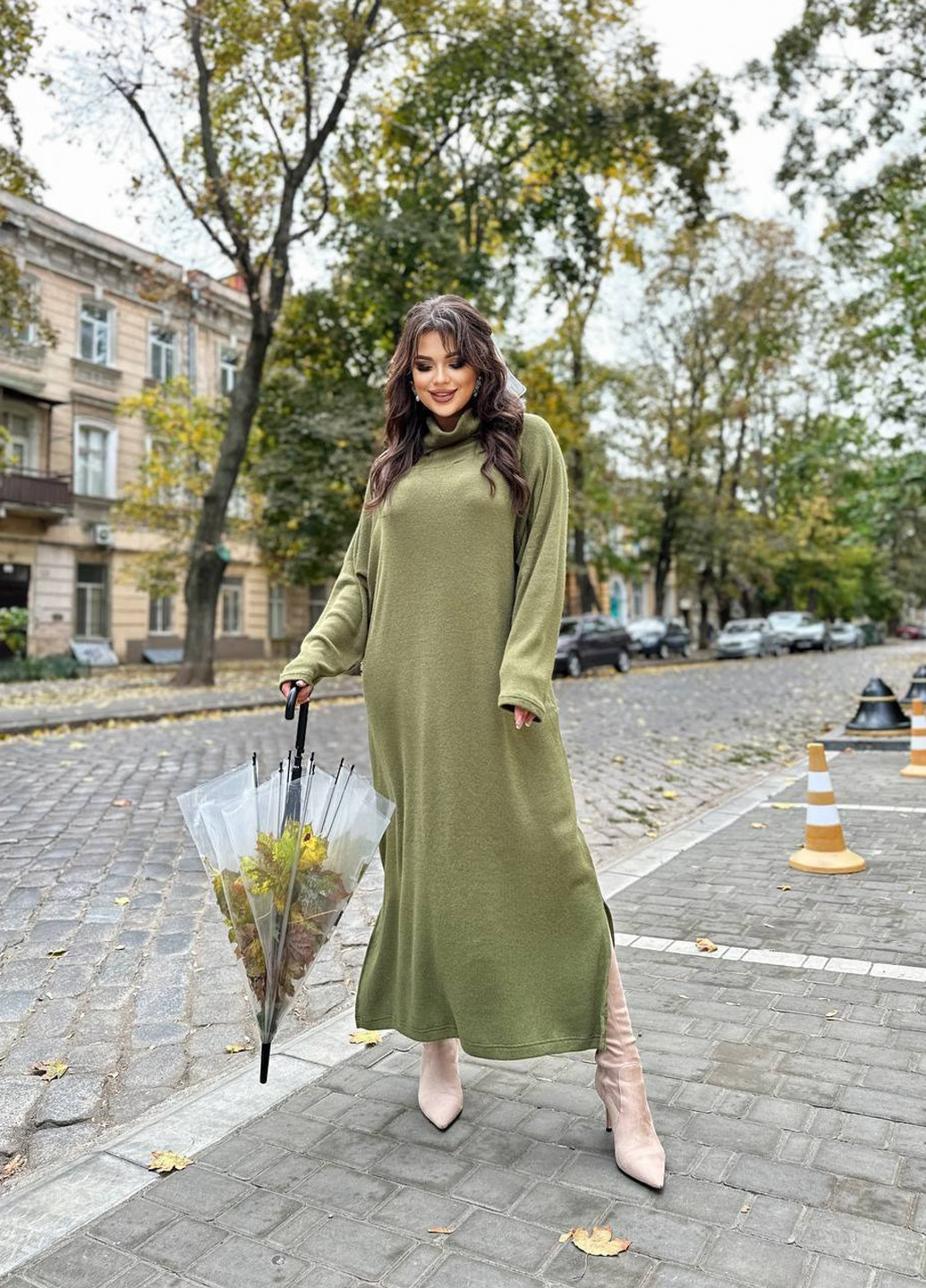 Оливкова (хакі) кежуал сукня сукня-водолазка No Brand однотонна