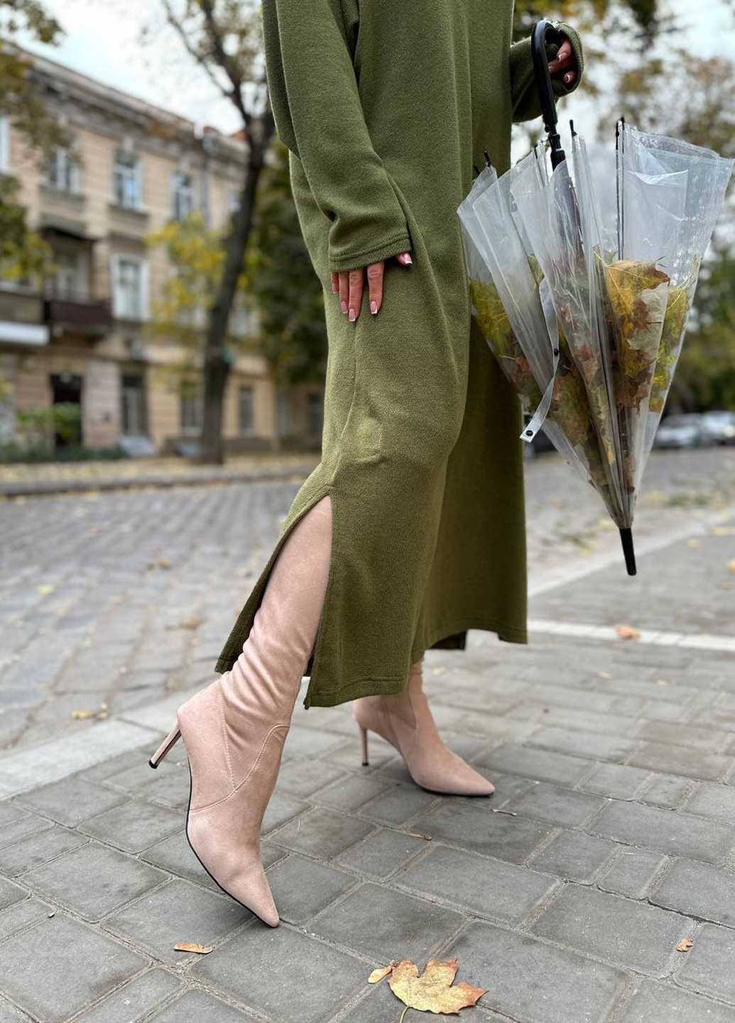 Оливкова (хакі) кежуал сукня сукня-водолазка No Brand однотонна