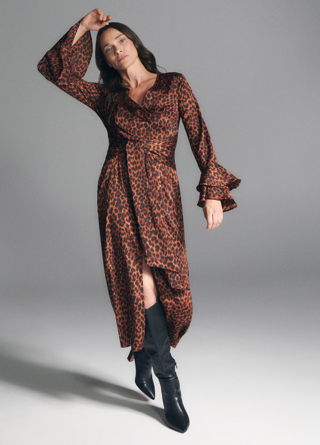 Коричневое кэжуал платье клеш Reserved леопардовый