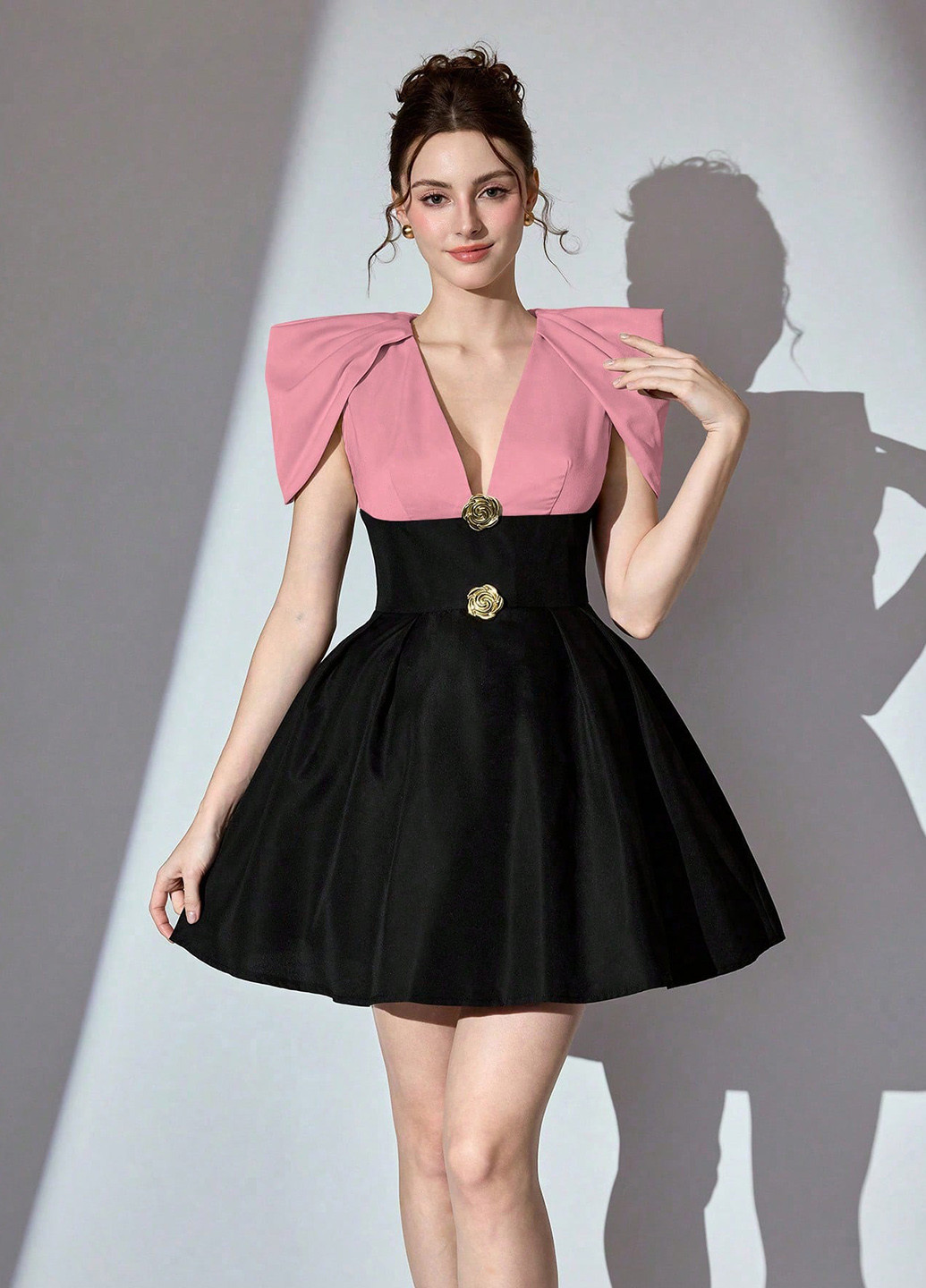 Розовое праздничный платье с юбкой-солнце SHEIN колор блок