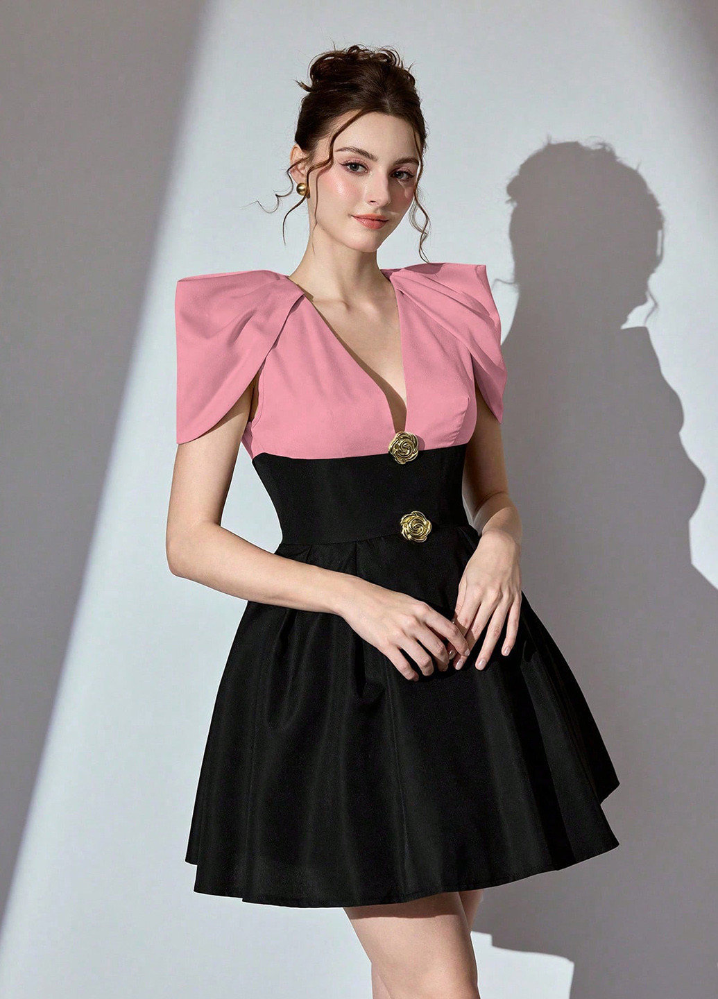 Розовое праздничный платье с юбкой-солнце SHEIN колор блок