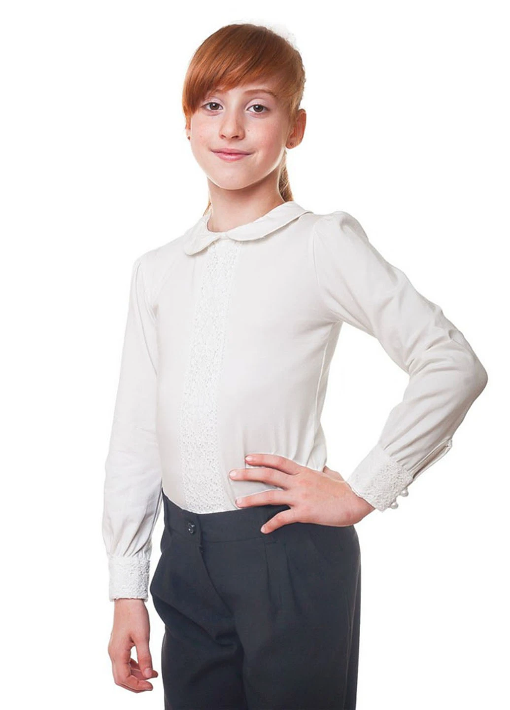 Молочная однотонная блузка с длинным рукавом Kids Couture демисезонная