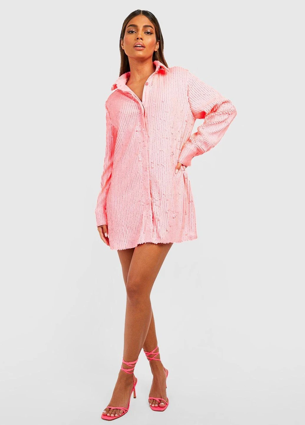 Розовое праздничный платье рубашка Boohoo однотонное