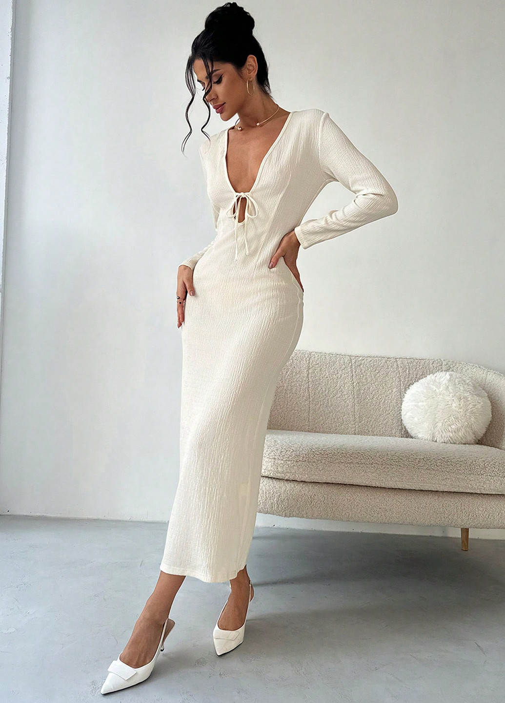 Кремовое праздничный платье SHEIN однотонное