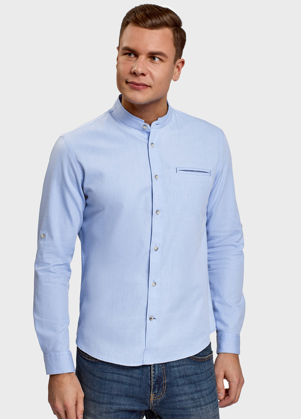 Голубой классическая рубашка однотонная Oodji