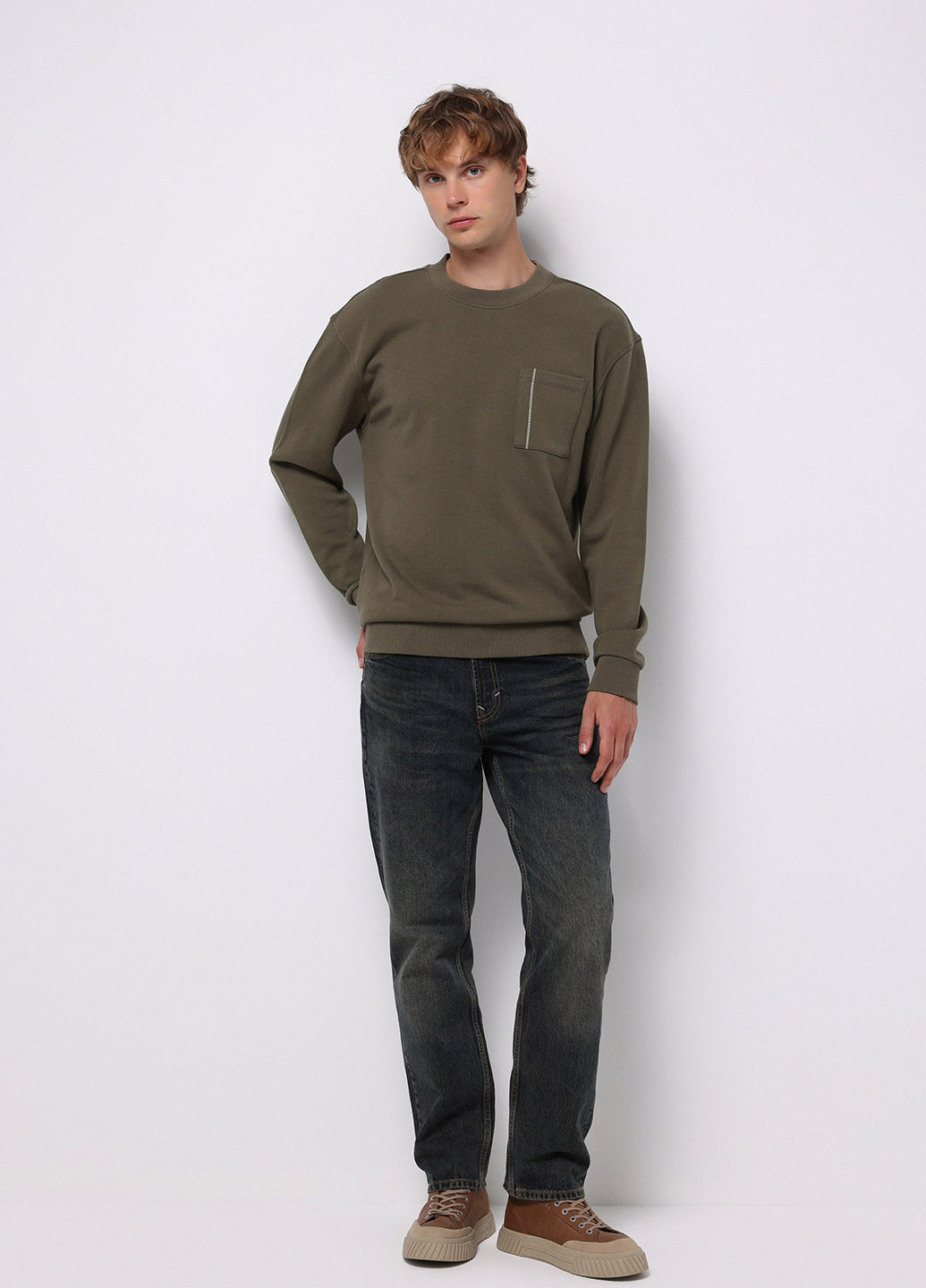 Хакі світшот Colin's однотонний без декору (368128324)