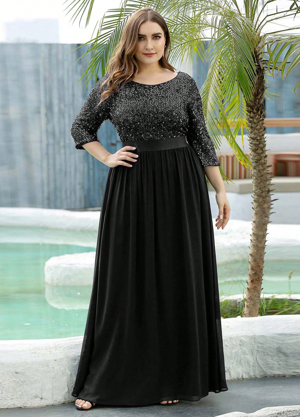 Чорна святковий, вечірня сукня кльош SHEIN однотонна