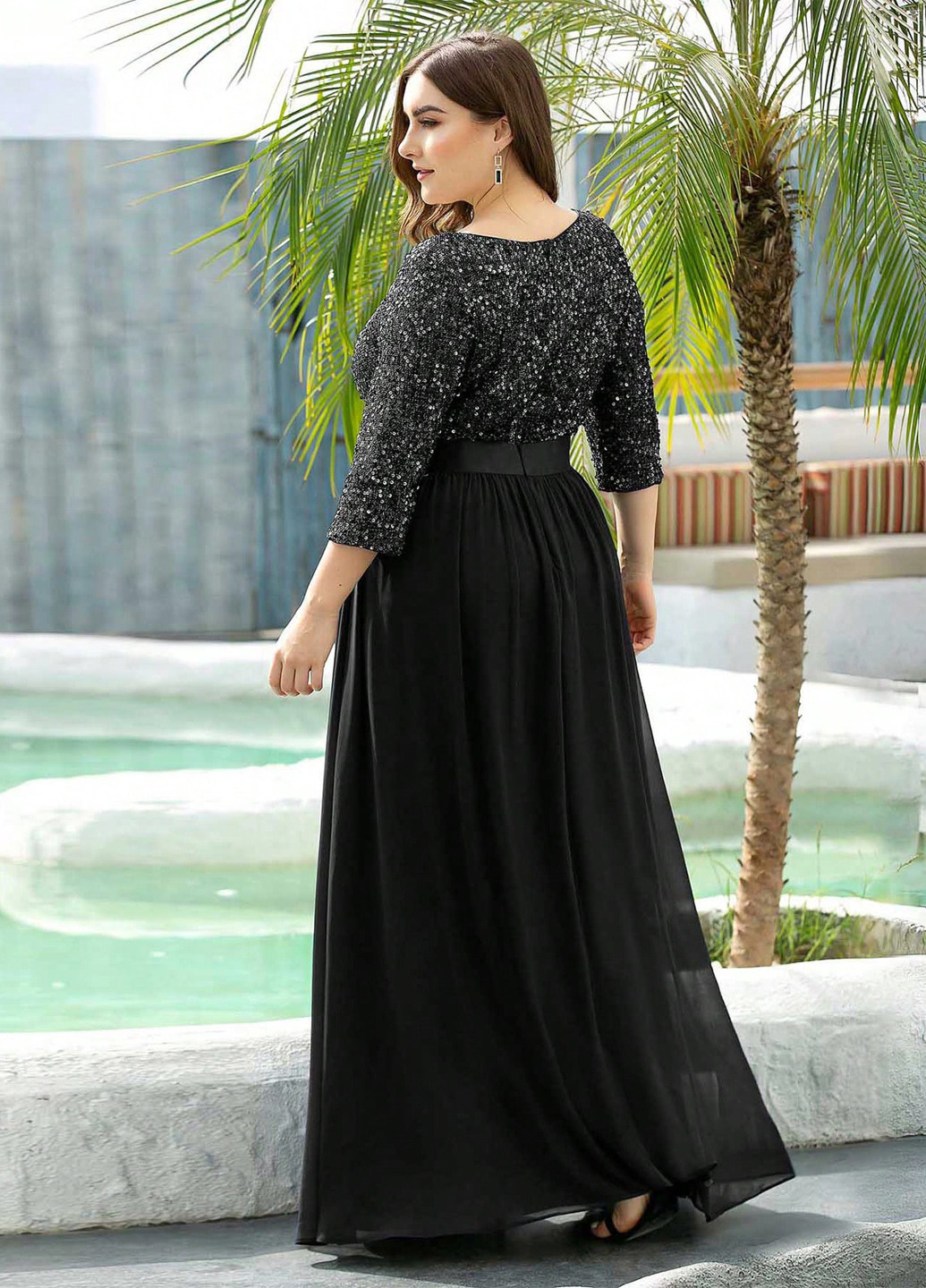 Чорна святковий, вечірня сукня кльош SHEIN однотонна