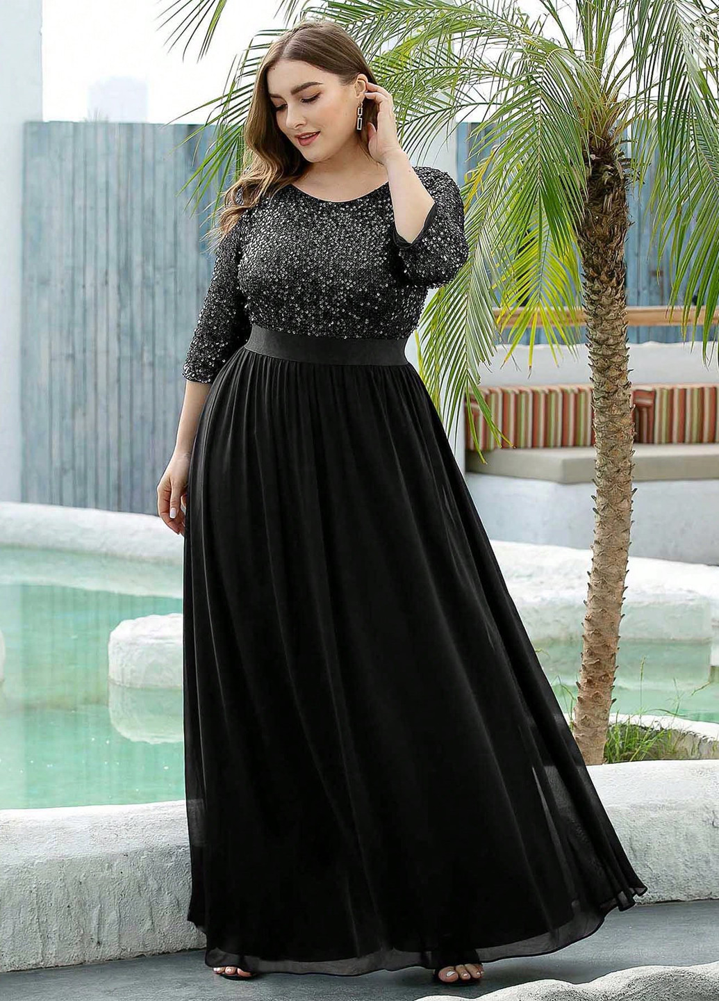 Чорна святковий, вечірня сукня кльош SHEIN однотонна