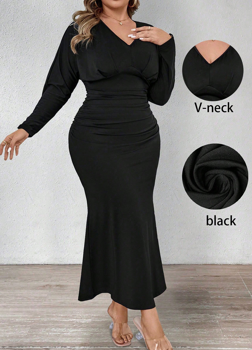 Черное коктейльное, кэжуал платье годе SHEIN однотонное