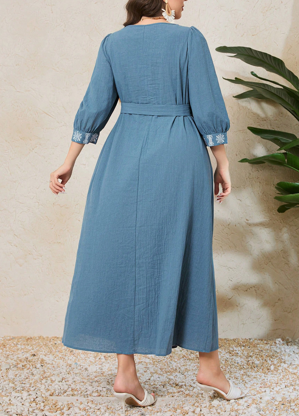 Морської хвилі кежуал сукня з спідницею-сонце SHEIN однотонна