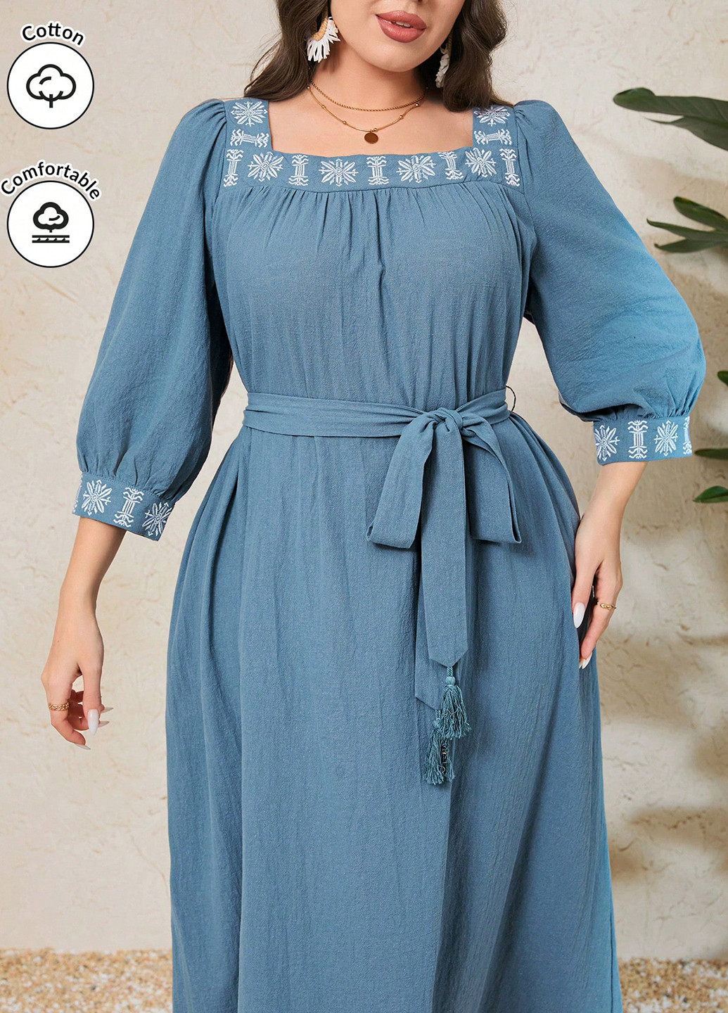 Морської хвилі кежуал сукня з спідницею-сонце SHEIN однотонна