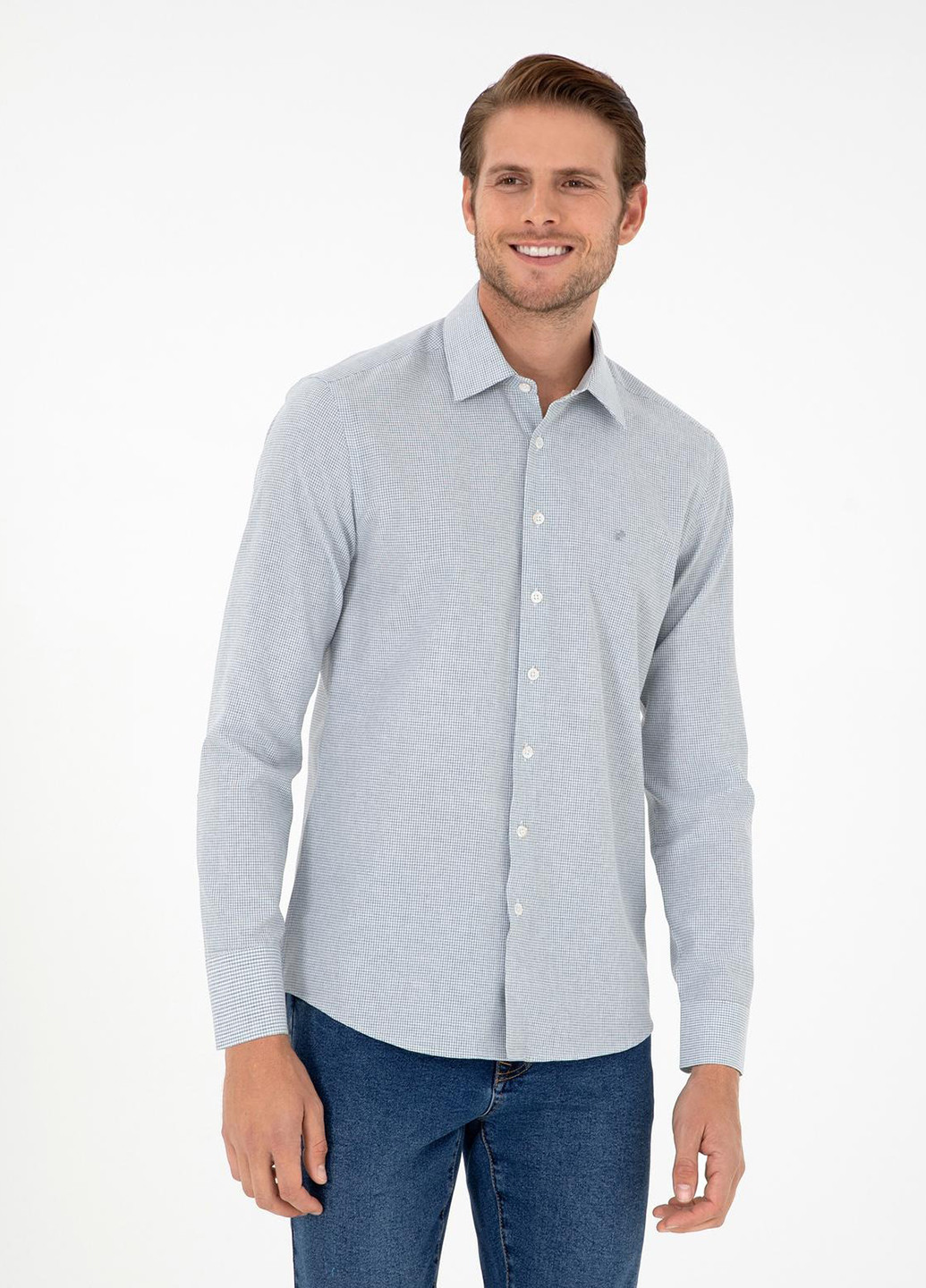 Индиго кэжуал рубашка в клетку Pierre Cardin