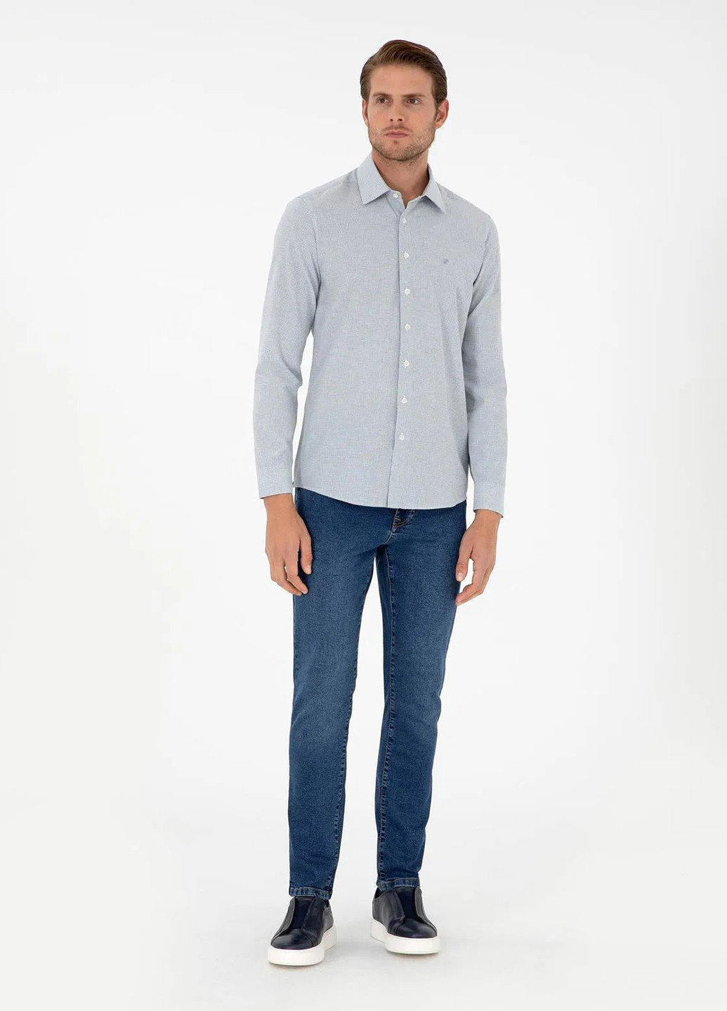 Индиго кэжуал рубашка в клетку Pierre Cardin