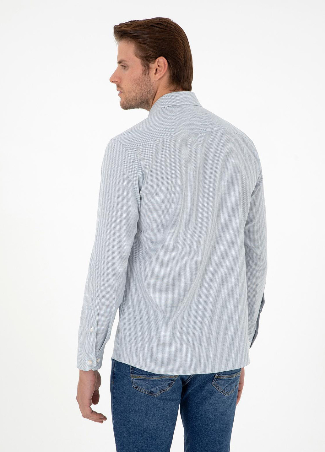 Индиго кэжуал рубашка в клетку Pierre Cardin