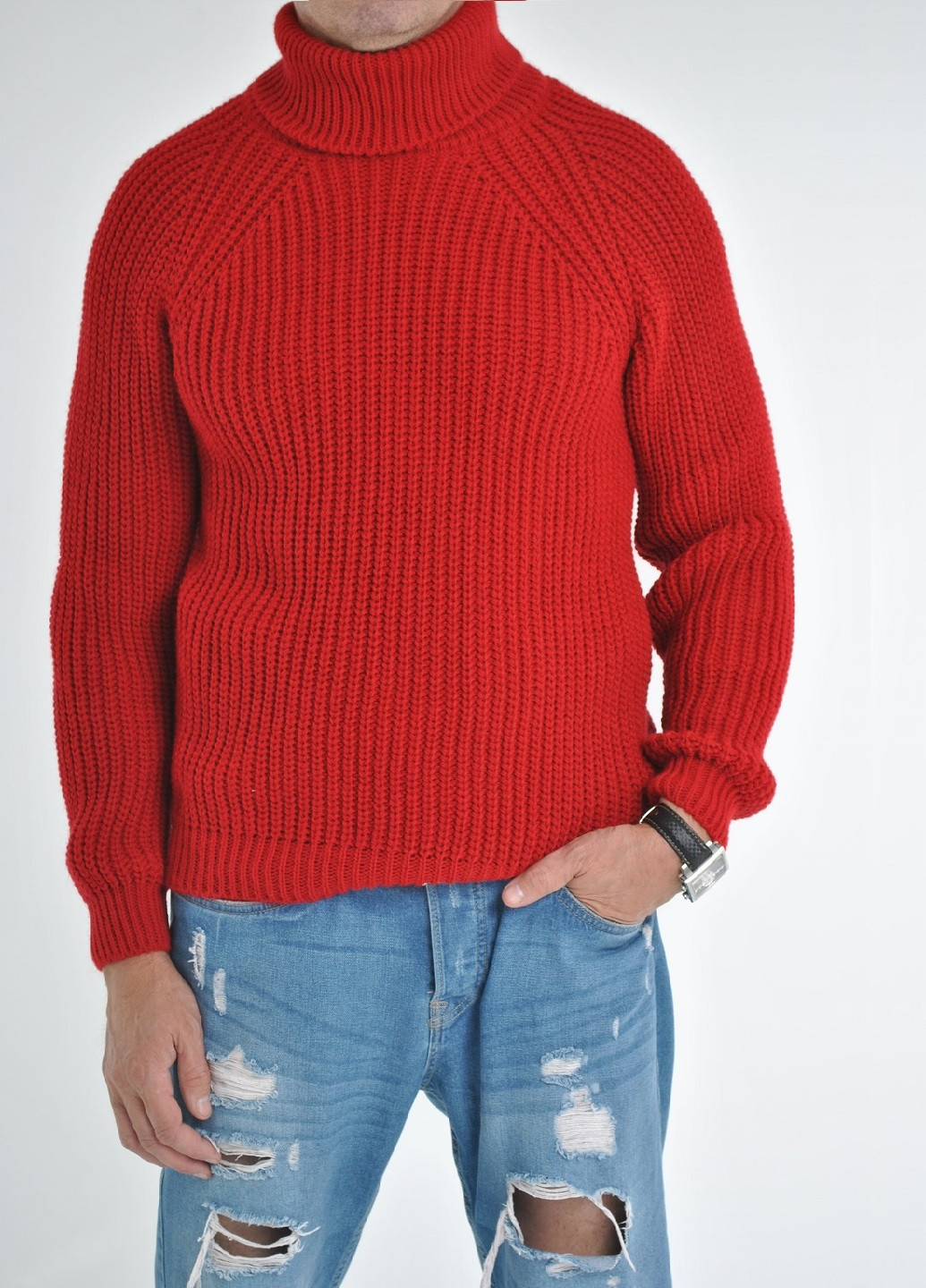 Красный зимний свитер крупной вязки Berta Lucci