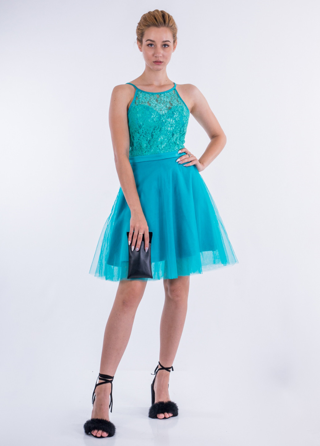Блакитна коктейльна плаття, сукня кльош Sarah Chole однотонна