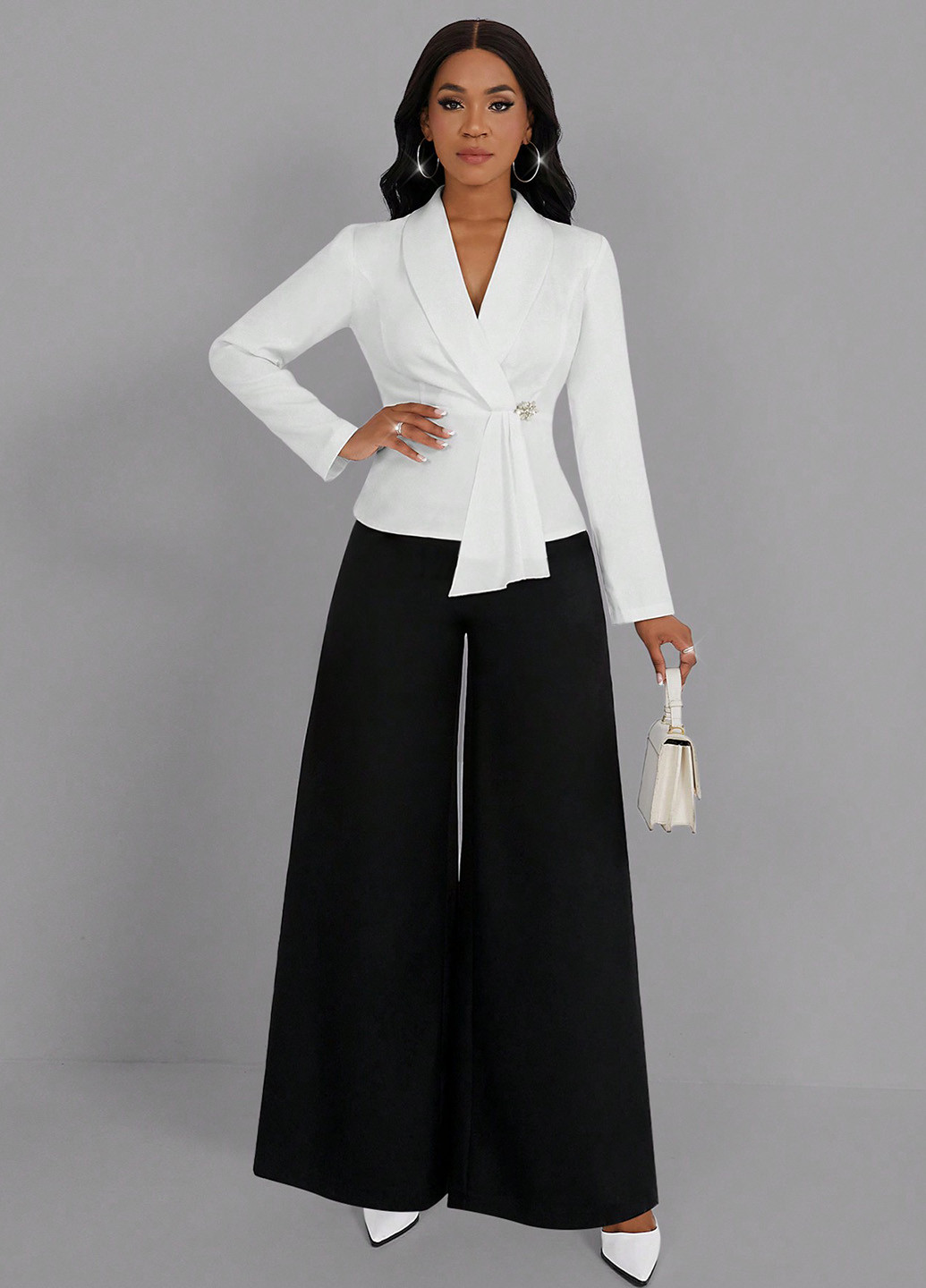 Чорно-білий демісезонний комплект (блуза, штани) SHEIN