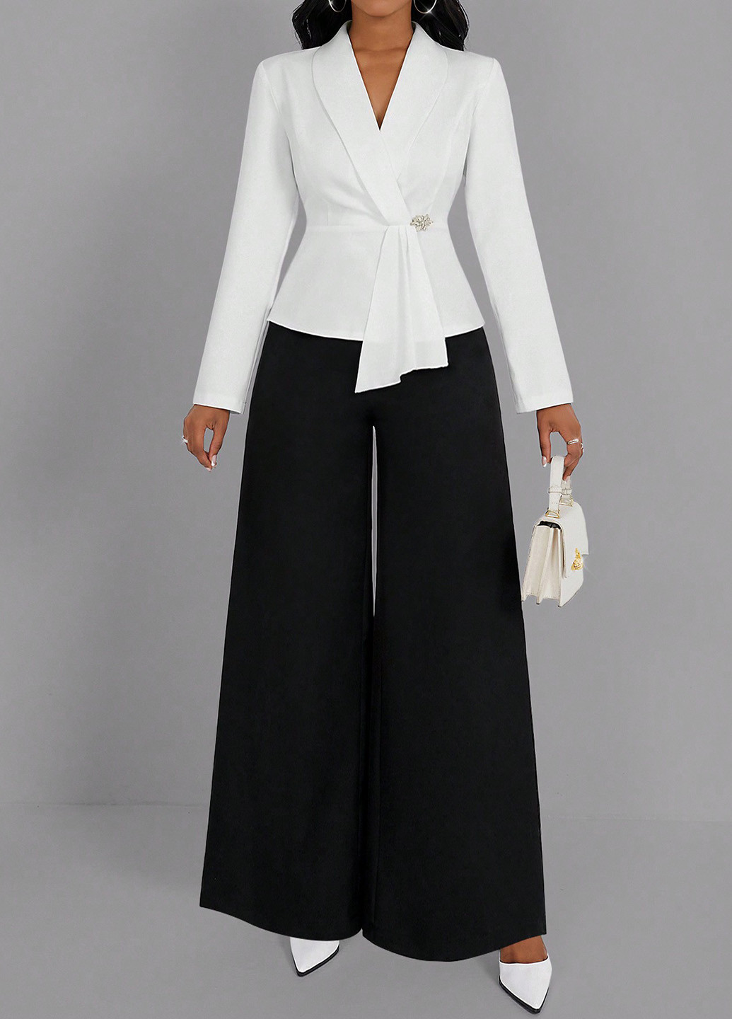 Чорно-білий демісезонний комплект (блуза, штани) SHEIN