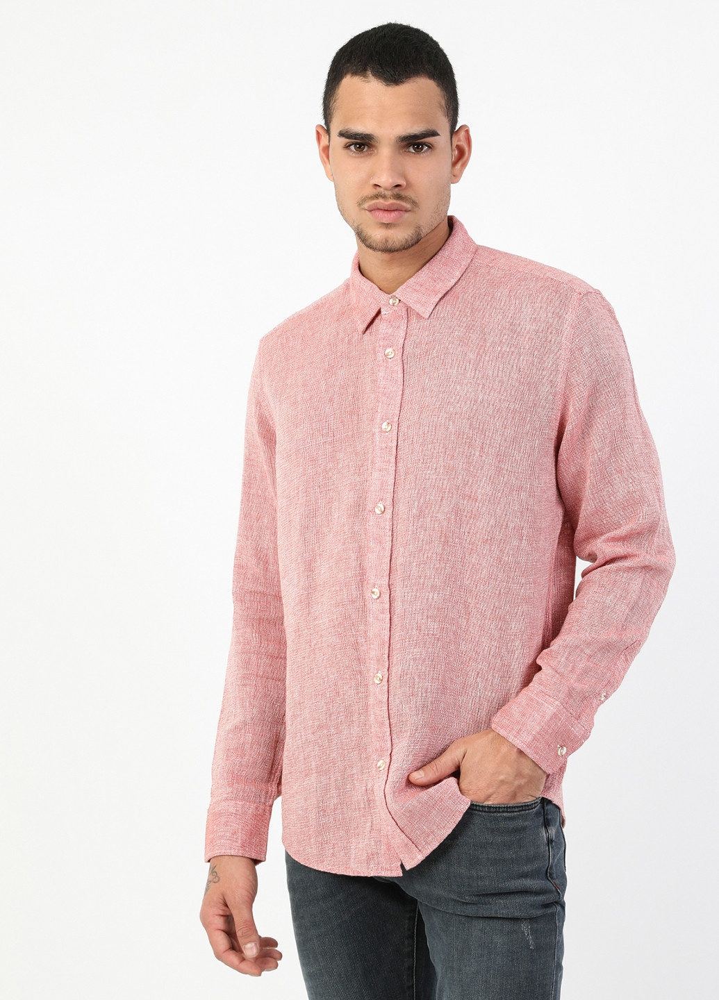 Розовая кэжуал рубашка меланж Colin's