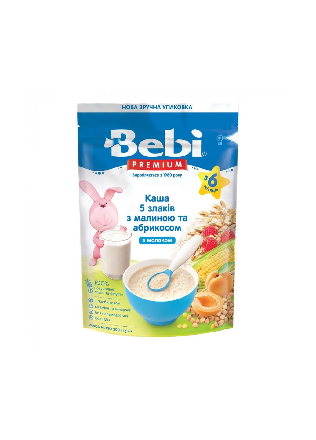 Дитяча каша Premium молочна 5 злаків із малин.абрикос. +6 міс. 200 г (1105066) Bebi (254084351)