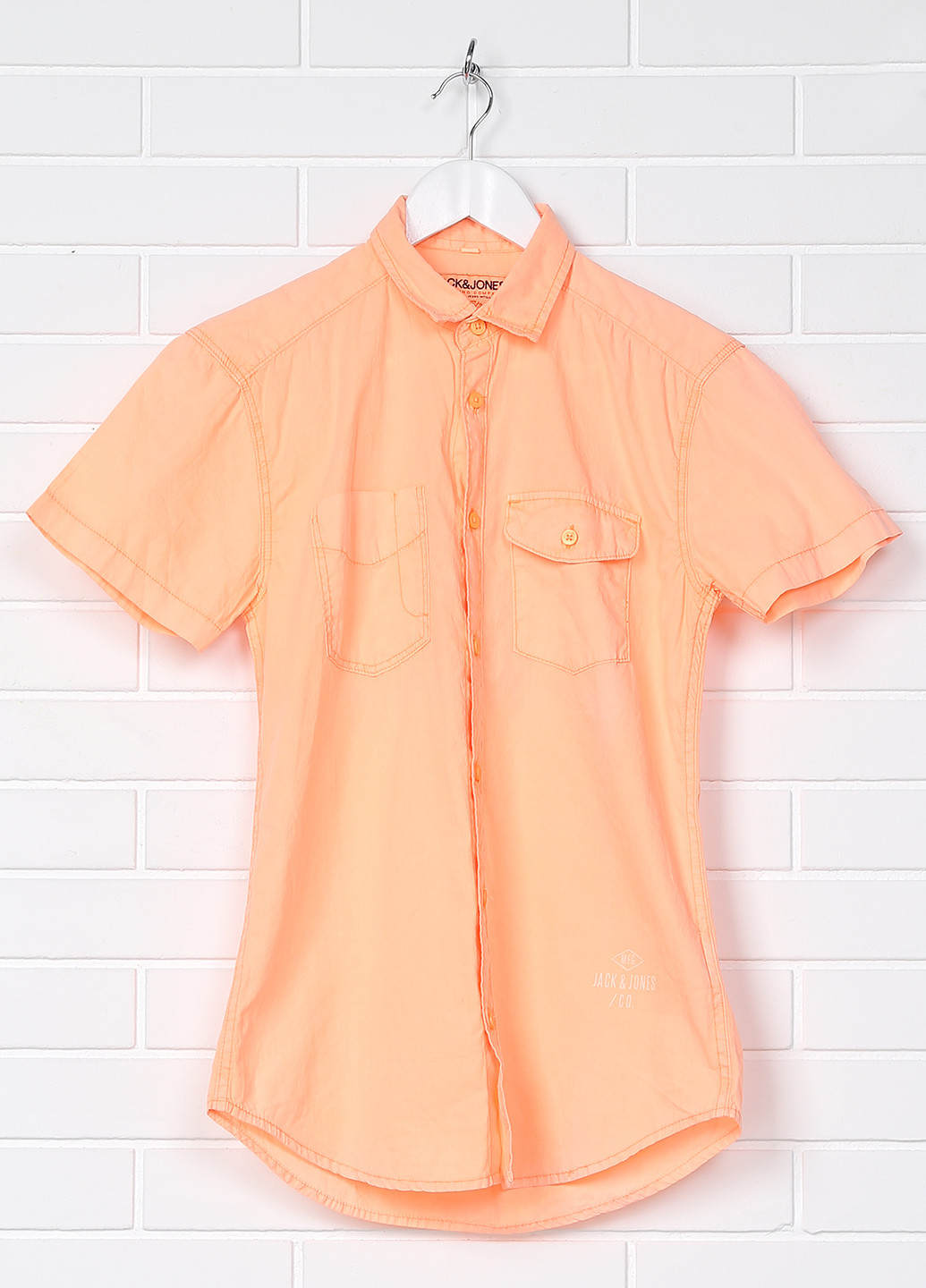 Оранжевая кэжуал рубашка однотонная Jack & Jones с коротким рукавом