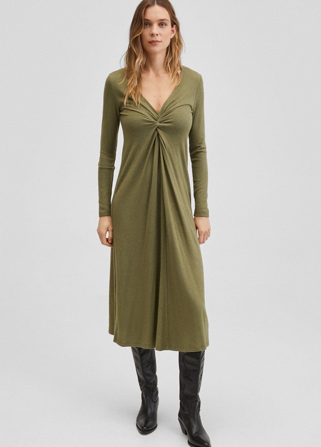 Зеленое кэжуал платье а-силуэт Mango однотонное