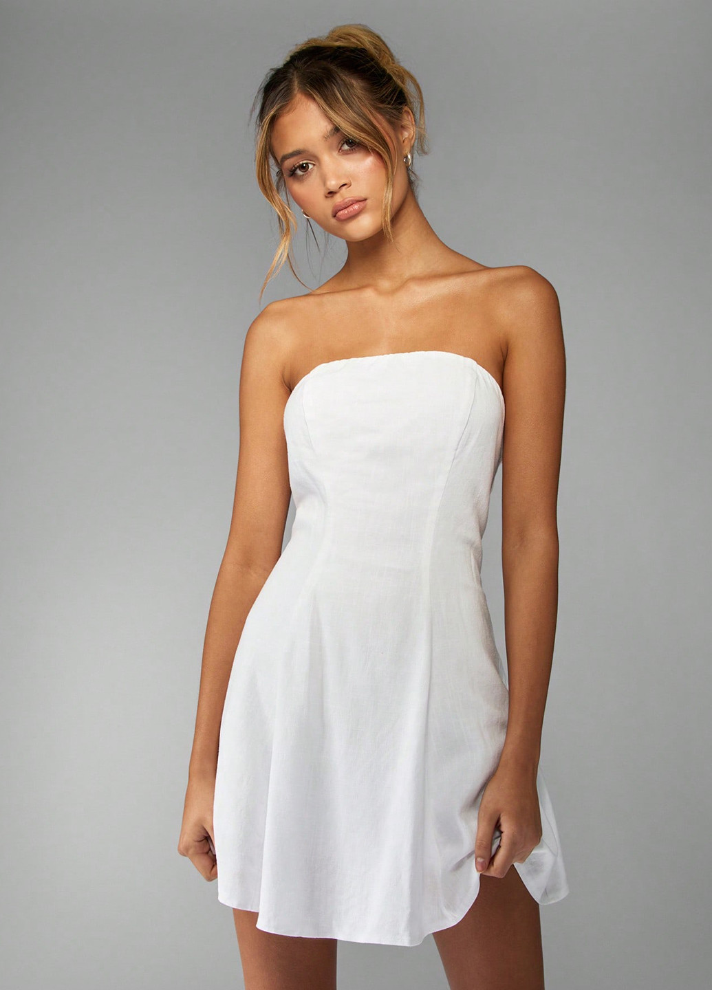 Белое праздничный, вечернее, кэжуал платье бандо SHEIN однотонное