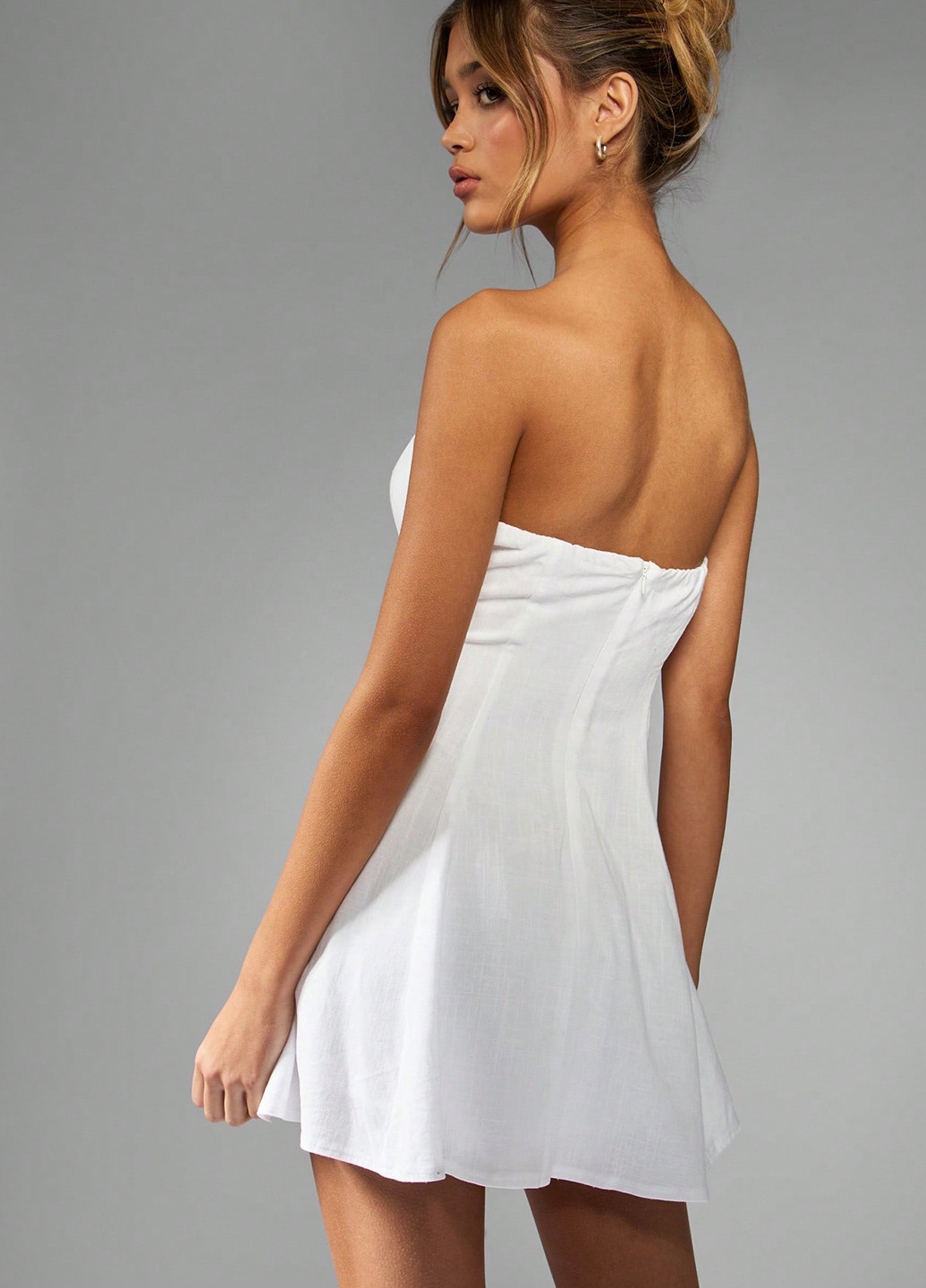 Белое праздничный, вечернее, кэжуал платье бандо SHEIN однотонное