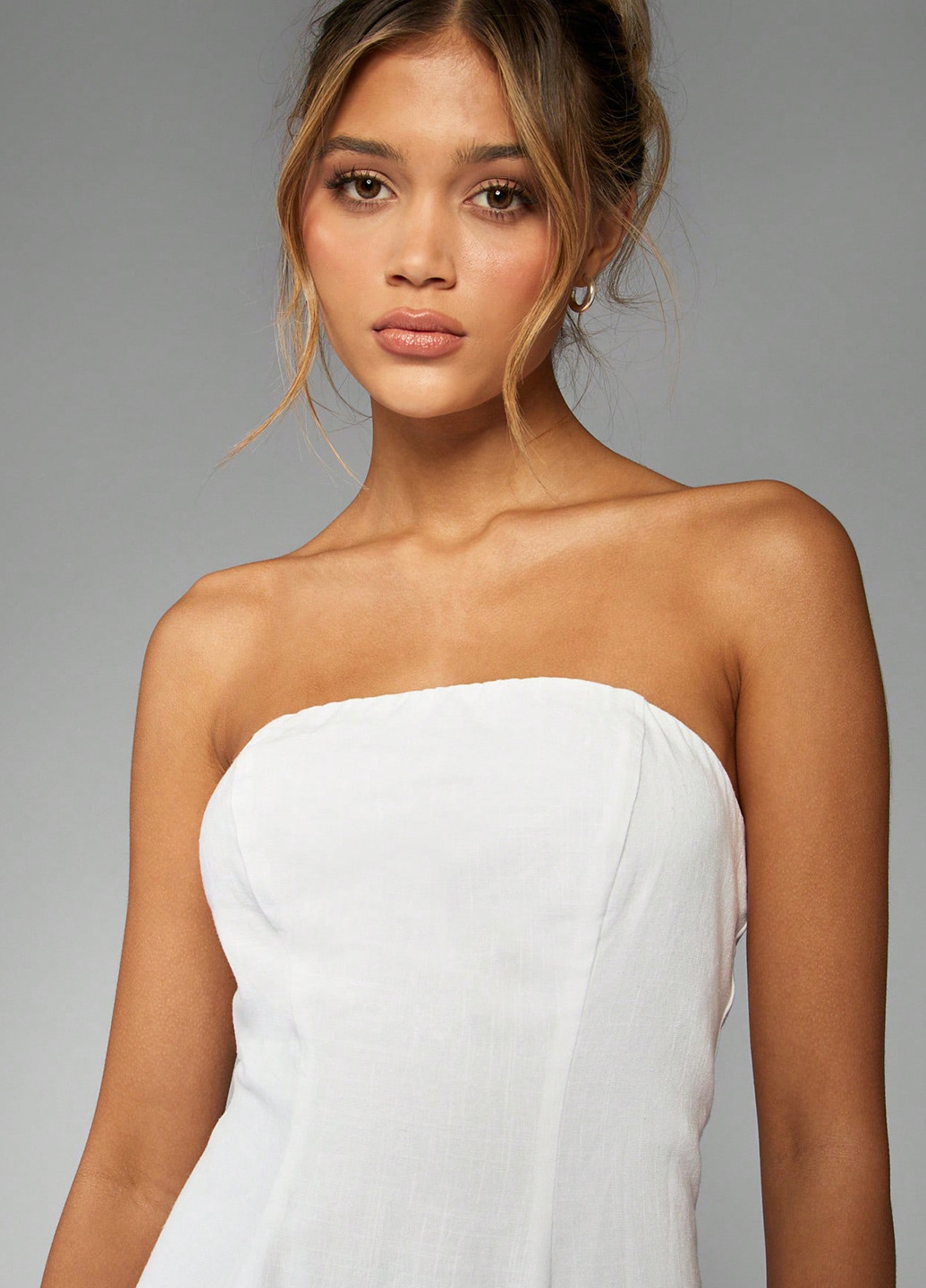 Белое праздничный, вечернее, кэжуал платье бандо SHEIN однотонное