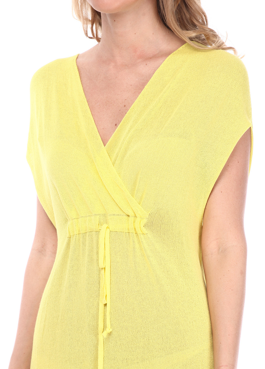 Желтое кэжуал платье С коротким рукавом, Sassofono однотонное