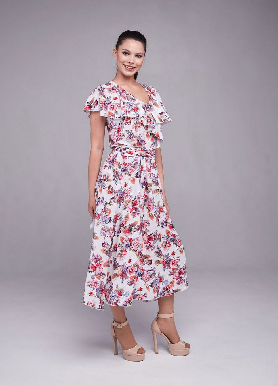 Белое кэжуал платье so-78375-wht Alpama с цветочным принтом
