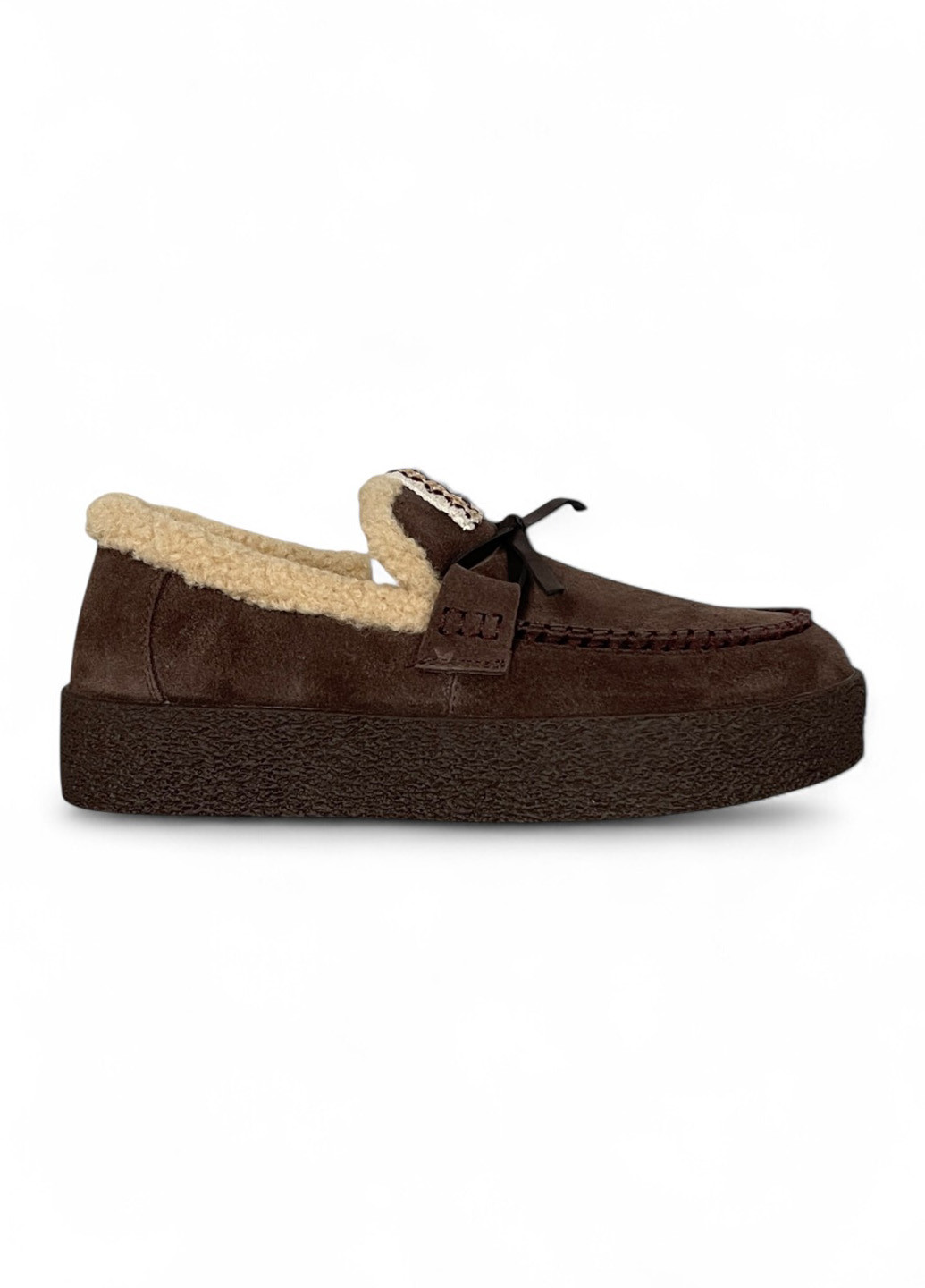Коричневые слипоны ALLSY с вышивкой, с мехом, с пряжкой однотонные