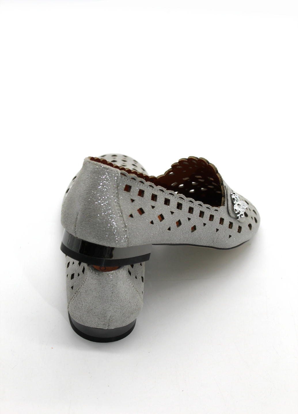 Туфли Rifellini-Madella на низком каблуке с брошкой, с глиттером, с перфорацией