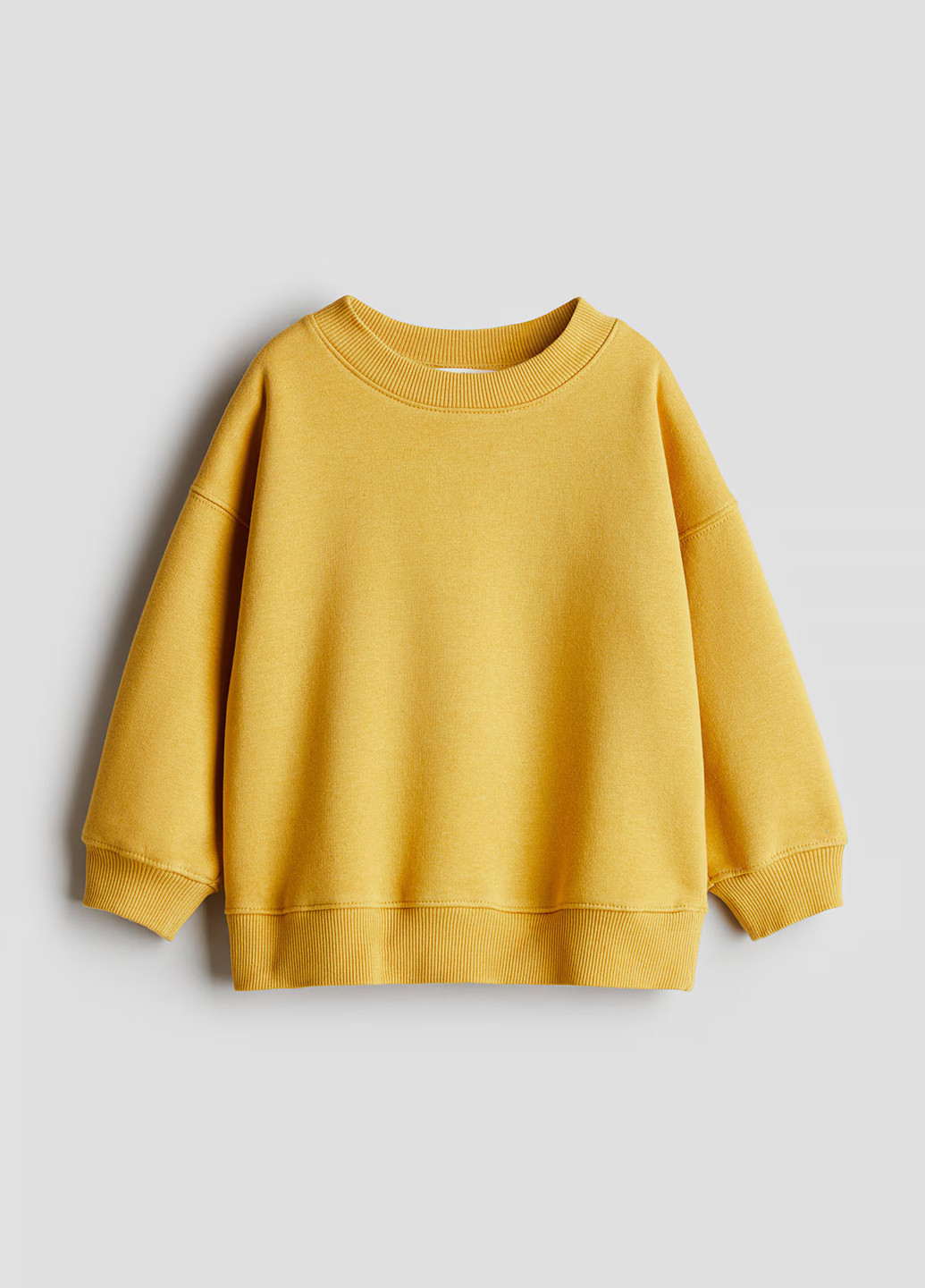 H&M свитшот однотонный горчичный кэжуал хлопок, трикотаж с начесом