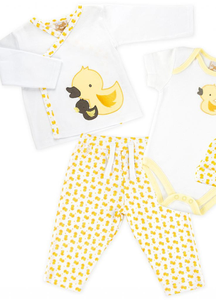 Білий демісезонний костюм десткий чоловічок, штанці, кофточка і шапочка (f7756.y.6-9) Luvena Fortuna