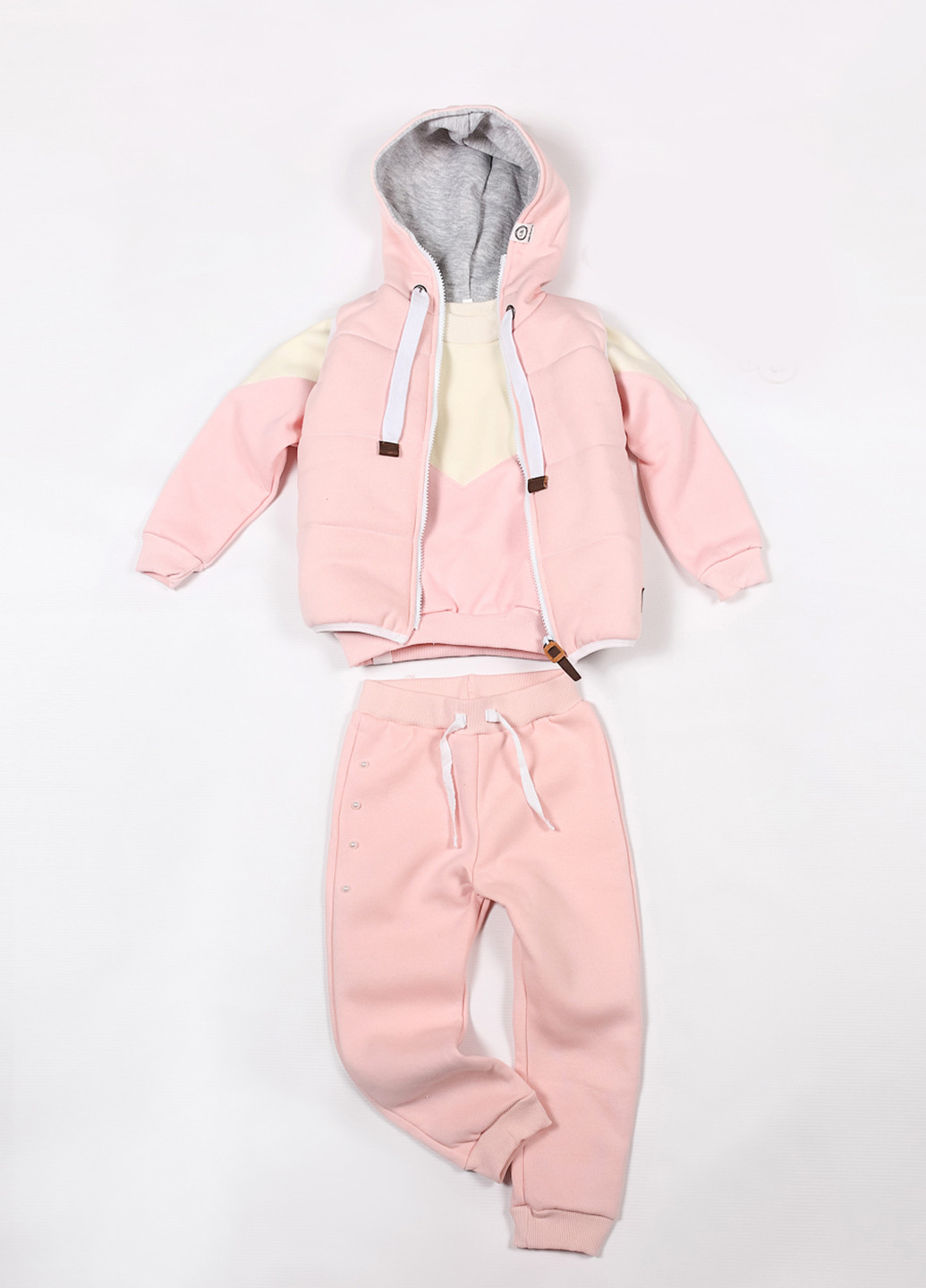 Светло-розовый демисезонный костюм спортивный (жилет, свитшот, брюки) тройка Little Bunny